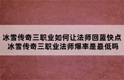 冰雪传奇三职业如何让法师回蓝快点 冰雪传奇三职业法师爆率是最低吗